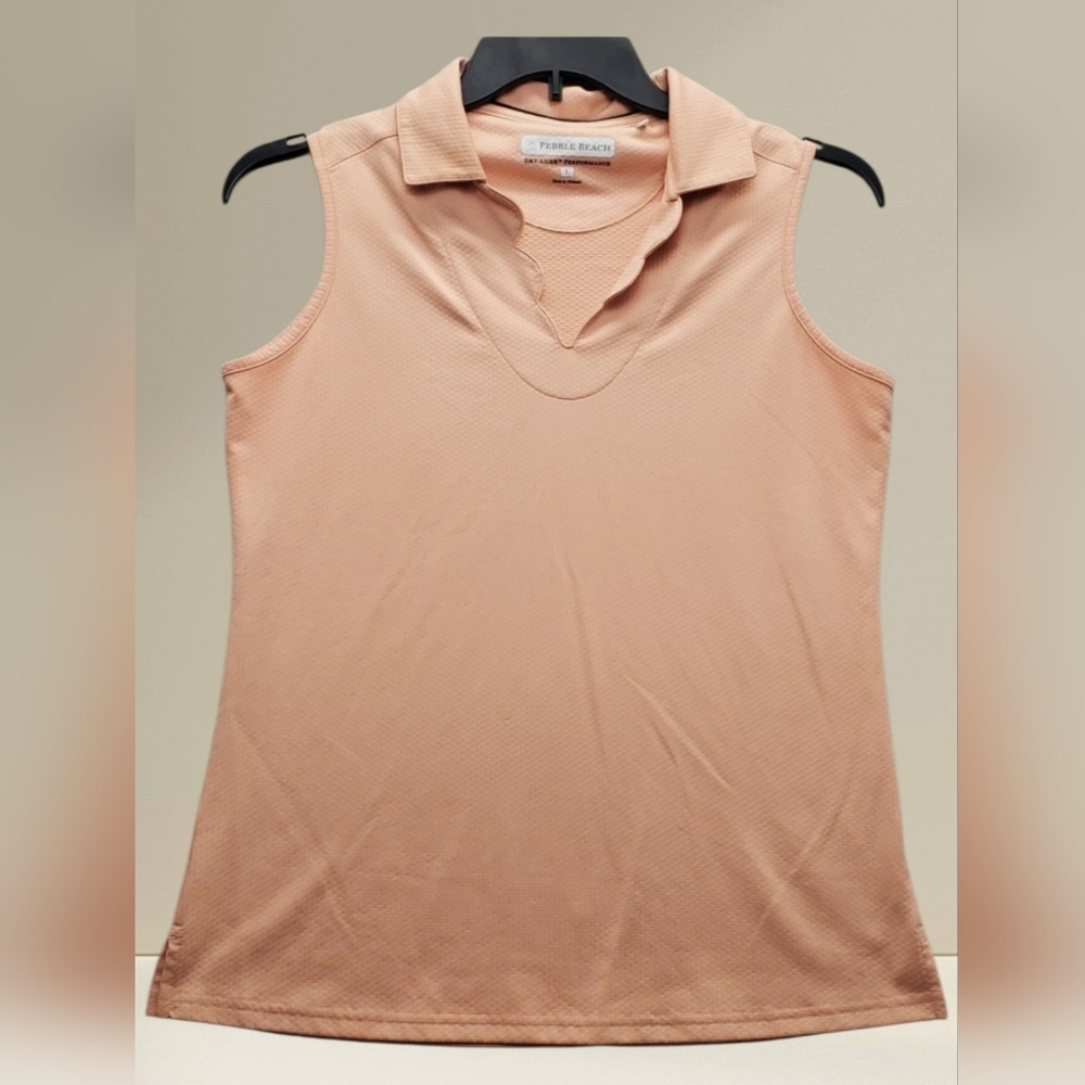 Pebble Beach Women's Dry-Luxe Sun-Protection Sleeveless Polo Salmon Sz L